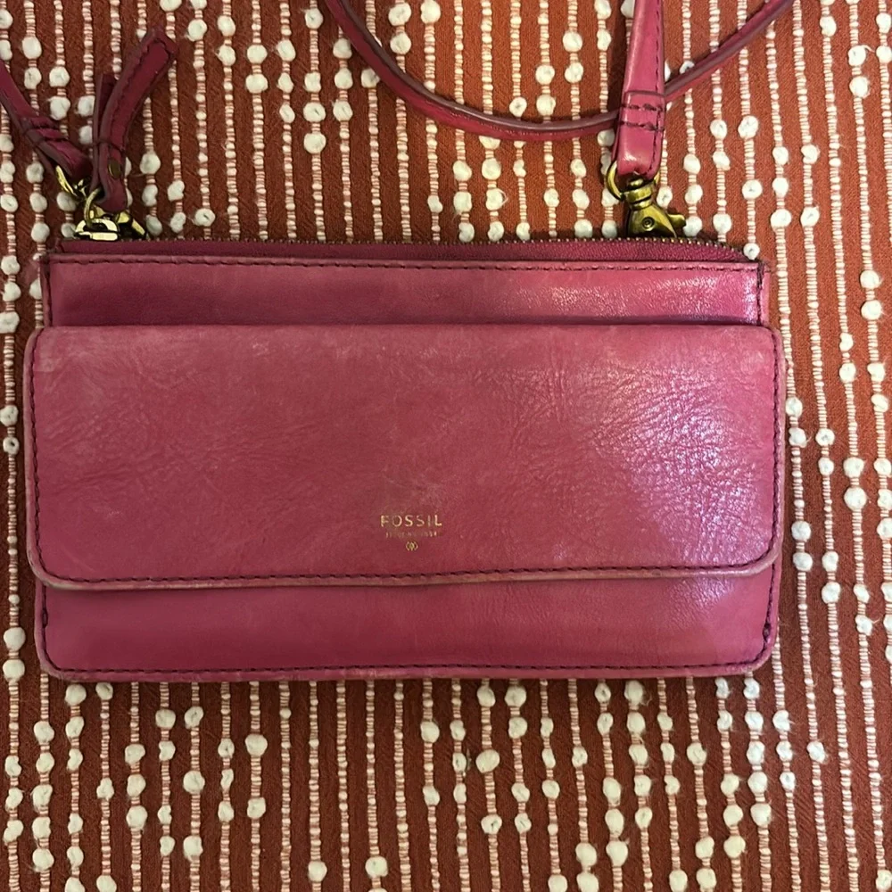Fossil Pink Leather Crossbody Bag